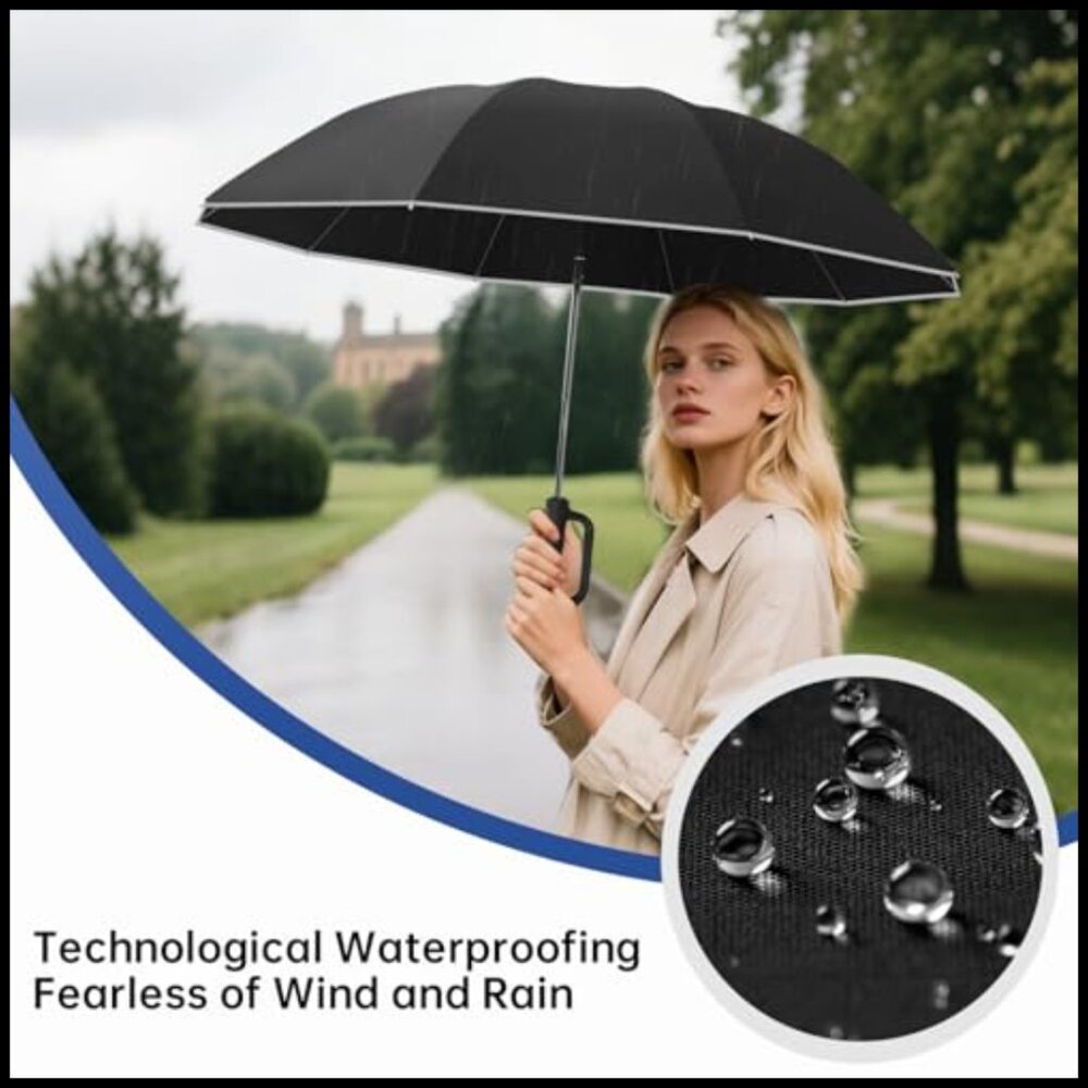 Compact Windproof Reverse Folding Travel Umbrella… - image 2